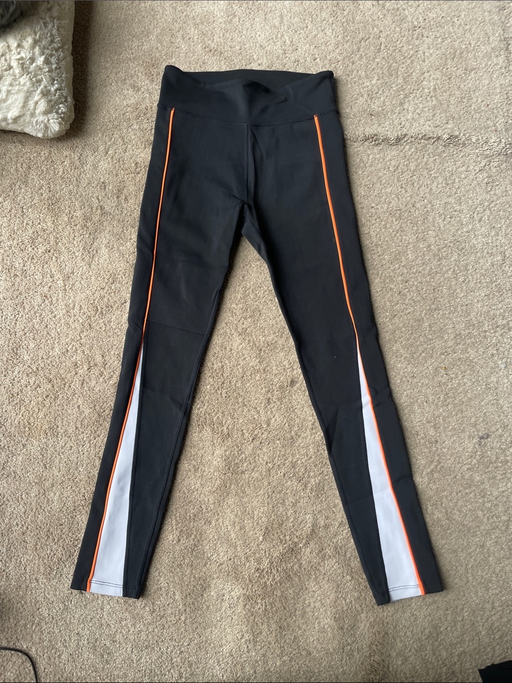 P.E Nation Black Leggings with Orange Piping and White Lower Panels
